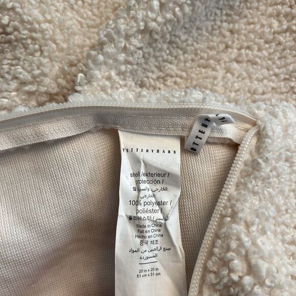 Pottery Barn 20" Fleece Euro Sham Pillow Case Beige Neutral Sherpa Soft Fuzzy - Picture 5 of 5